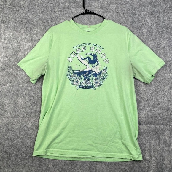 Izod Shirt Men's Large Green Saltwater Logo Crewneck Tee Adults Graphic - Picture 1 of 11